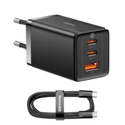 Baseus GaN5 PRO Fast Charger - Väggladdare - Snabbladdare QC4+ / PD 65W - 100-240V till USB - 3xUSB Typ A/C - Svart - Action King