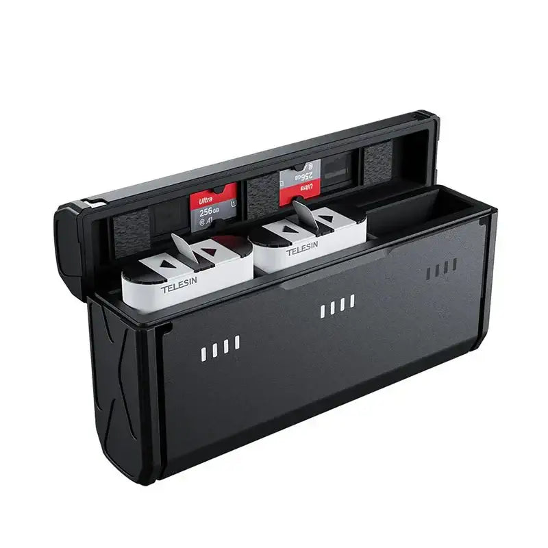 Telesin Batteriladdare Pocket Box med förvaring för 3st batterier + 2st microSD - För GoPro Hero12/11/10/9 Black - Action King