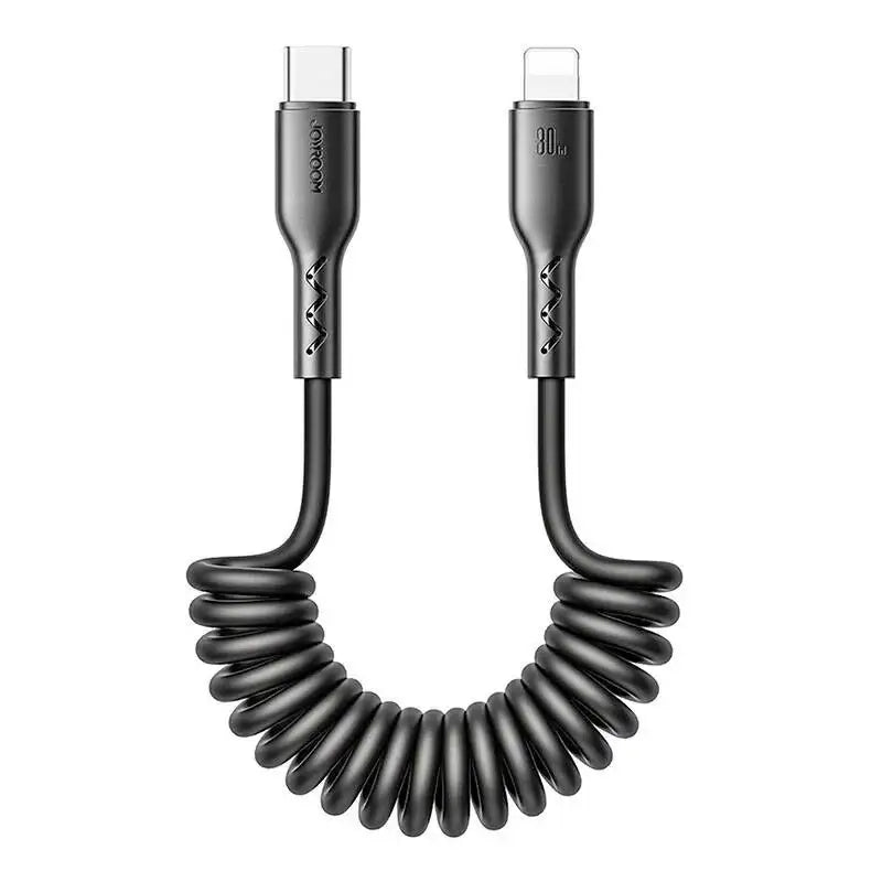 Joyroom Flexible Fast Charging Cable SA38, USB-C - Lightning Kabel, Spiral, 30W, 1.5m - Svart - Action King