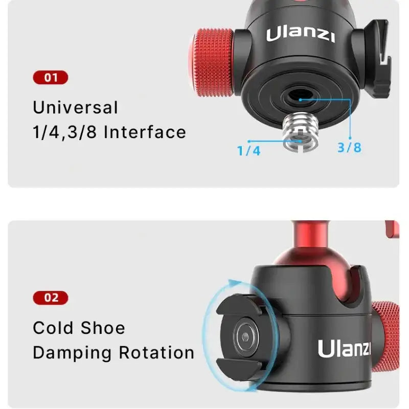 Ulanzi U-70 Kulledsfäste Vlog med tillbehörshållare 360 grader - Aluminium - Action King