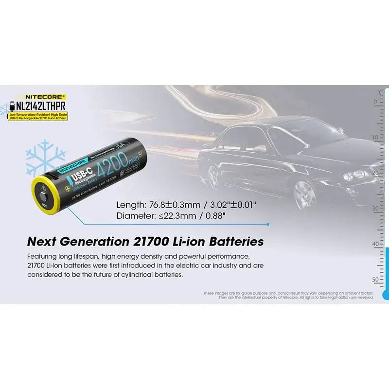 Nitecore NL2142LTHPR Li-ion 21700 Batteri Low Temp - 4200mAh, 3,6V, Max 15A, USB-C Laddning - Action King