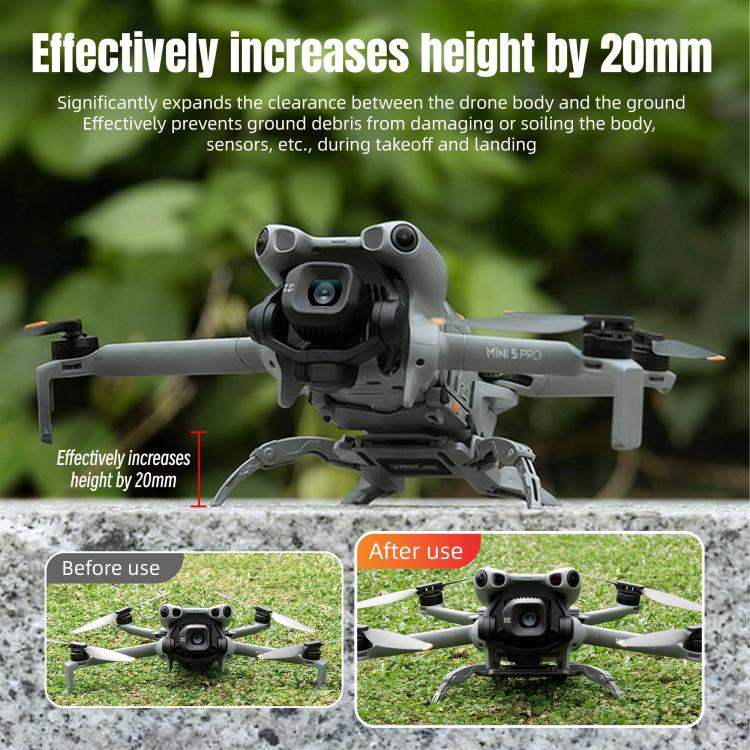 DJI Mini 5 Pro landställ – Förhöjt landställ för DJI Mini drönare, skyddar kamera och sensorer.