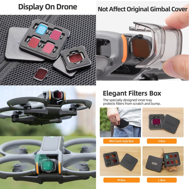Für DJI Avata 2 Sunnylife Kameraobjektivfilter, MCUV, ND8, ND16, ND32, ND64, ND128, 4 in 1 ND8/16/32/64, 5 in 1 ND8/16/32/64/128, 4 in 1 MCUV ND8/16/32, 6 in 1 MCUV ND8/16/32/64/128