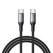 JOYROOM USB-C Laddkabel (60W) för snabbladdning, svart, närbild från sidan med metallkontakter och tygbeklädd kabel.