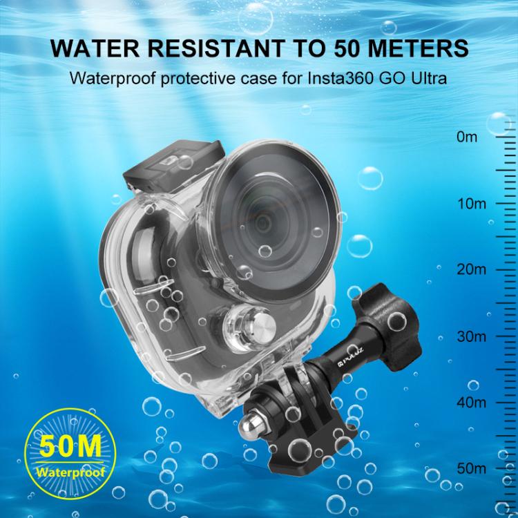 Insta360 GO vattentätt fodral för actionkameran, perfekt för undervattensäventyr.