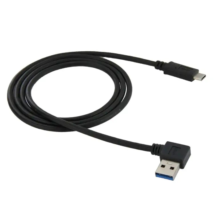 1m vinklad USB-C hane till USB 3.0-kabel, svart, för snabb laddning/dataöverföring.