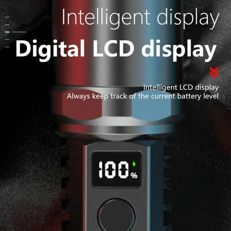 Wiederaufladbare LED-Taschenlampe mit Zoom und LCD-Display – 3000 mAh