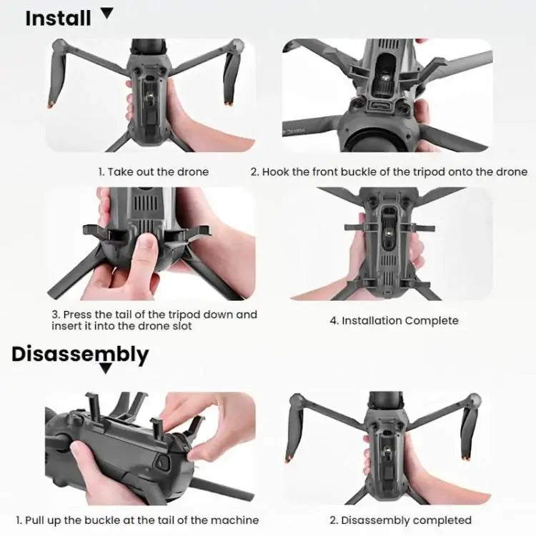 Förhöjt landningsställ för DJI Mavic 4 Pro-drönare i svart, sett snett framifrån.